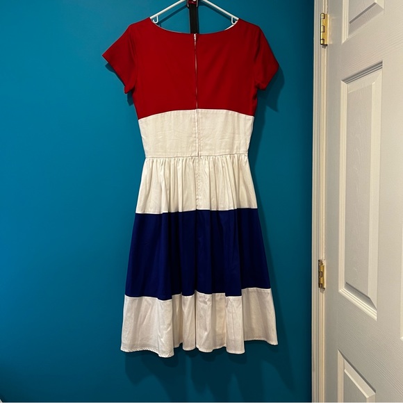Pinup Girl Clothing Amanda Dress in Red White and Royal Blue Size M - Picture 3 of 4